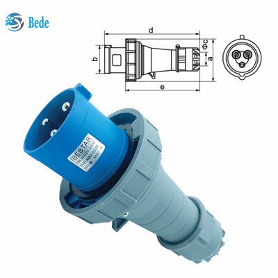 IP67 Industrial Plug Socket 3Pins Ontworpen voor 220~250V 63A / 125A Muurtype